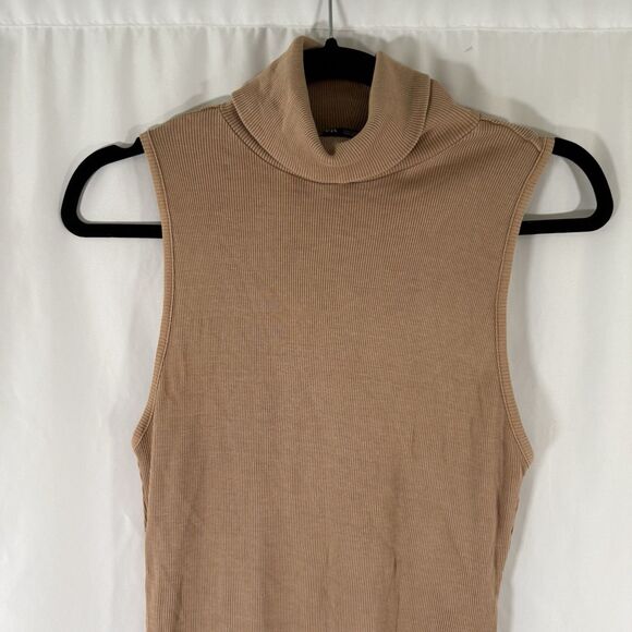 Zara Bodysuit Women's Large Tan Brown Turtleneck Sleeveless Ribbed Button Snap - Picture 2 of 11